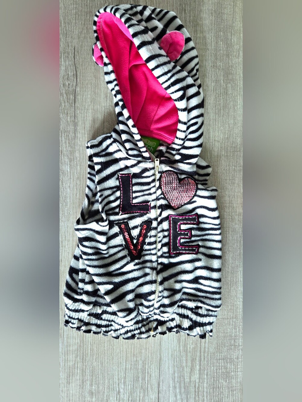 Sesame Street Pink Hooded Zebra-Stripe Fleece Vest 18m
